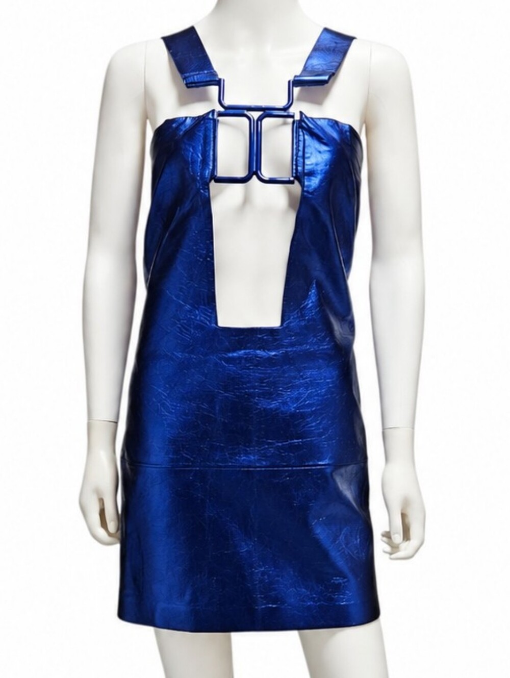 TOM FORD | SS20 Show Sample Metallic Lapis Blue Leather Mini Dress IT36